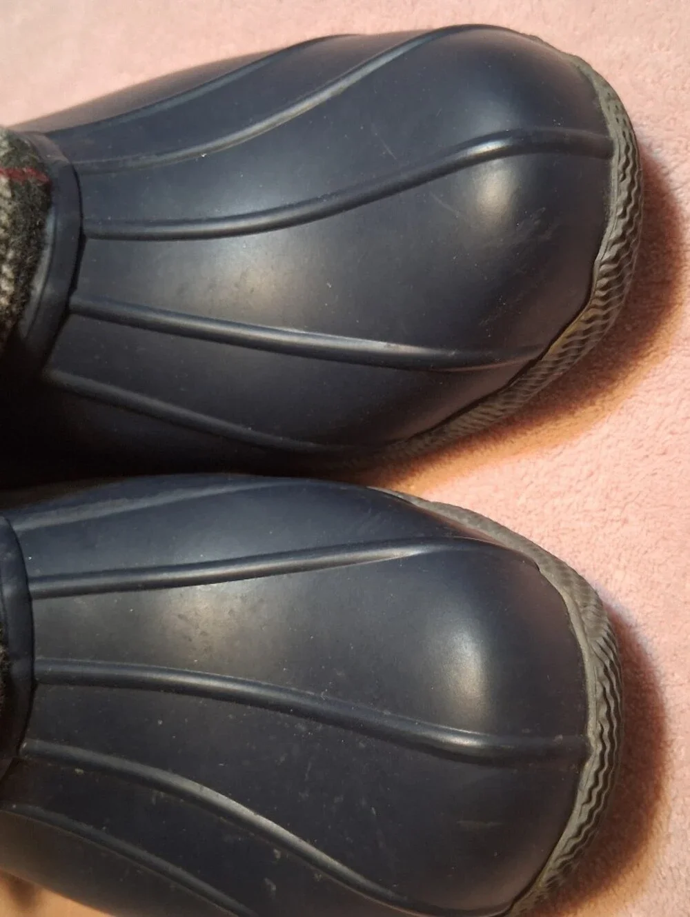 Sperry Top Sider Navy Blue Plaid Wool Duck Boots Waterproof Size 7M Rain Winter
